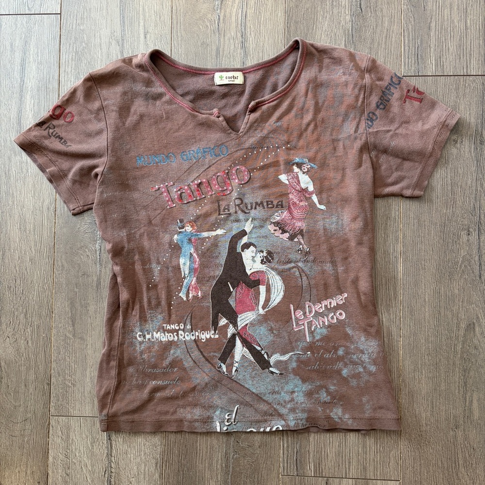 Y2K Cactus Graphic Women’s Brown Vintage Top